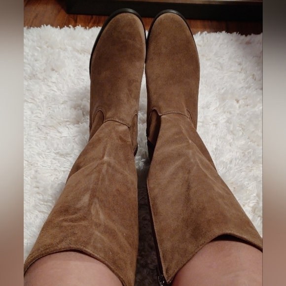 LE Chateau Made in Italy Suede Knee High Boot in Brandy Low Heel - Picture 8 of 15